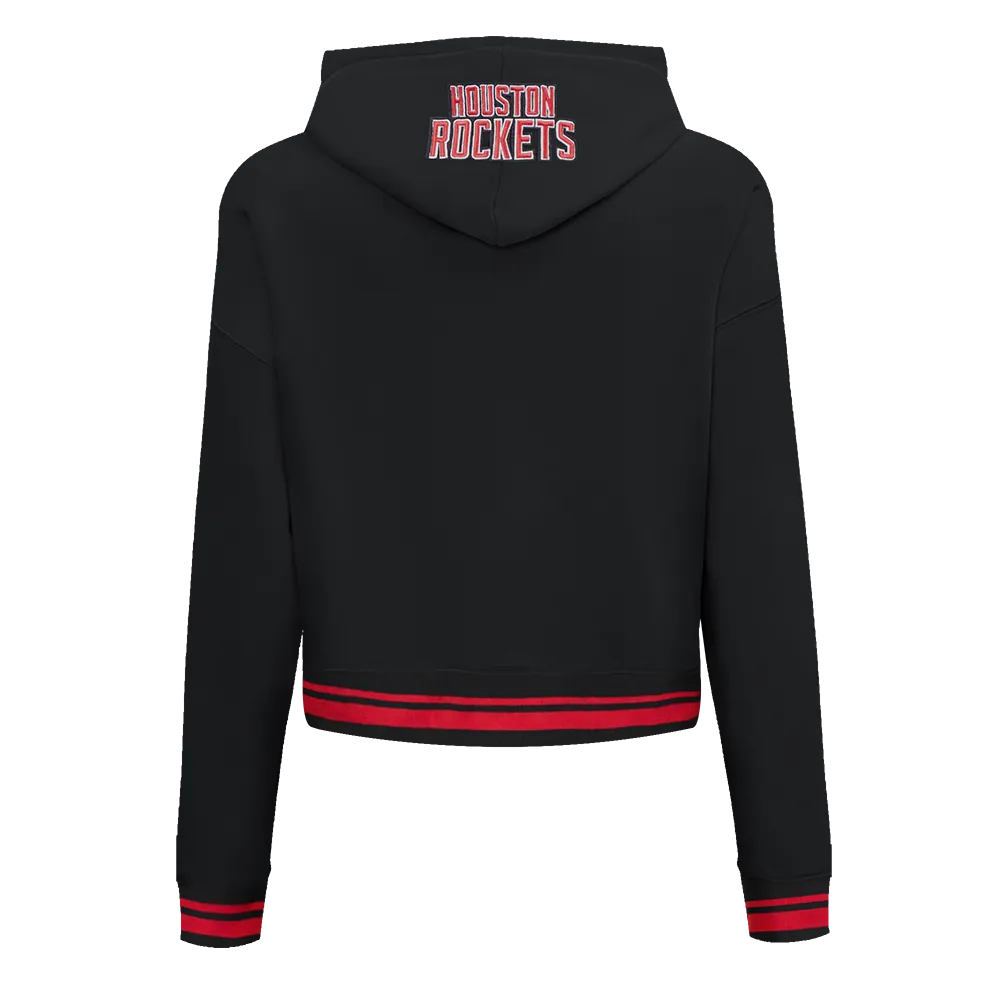 NBA HOUSTON ROCKETS SCRIPT TAIL WOMEN'S RIB FLC CROPPED PO HOODIE (BLACK/RED/BLACK)