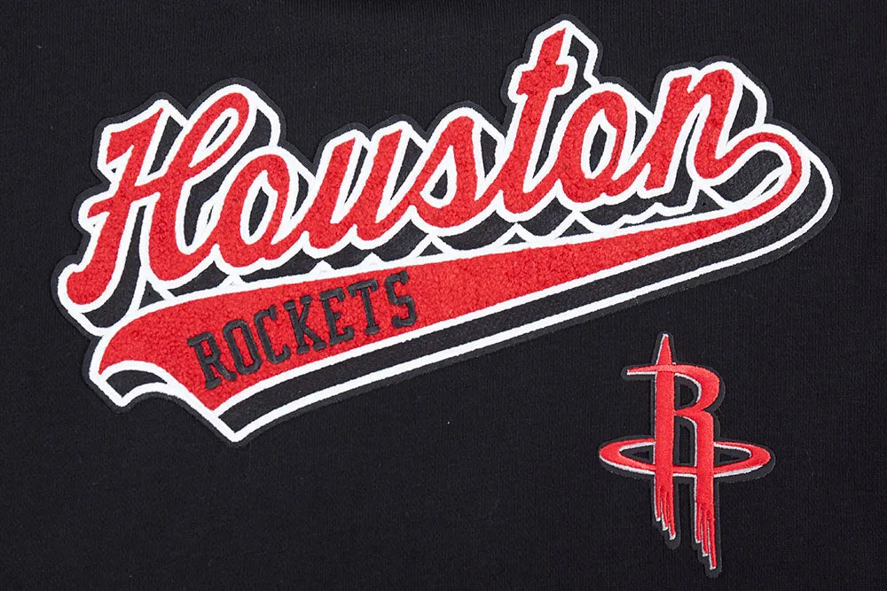 NBA HOUSTON ROCKETS SCRIPT TAIL WOMEN'S RIB FLC CROPPED PO HOODIE (BLACK/RED/BLACK)