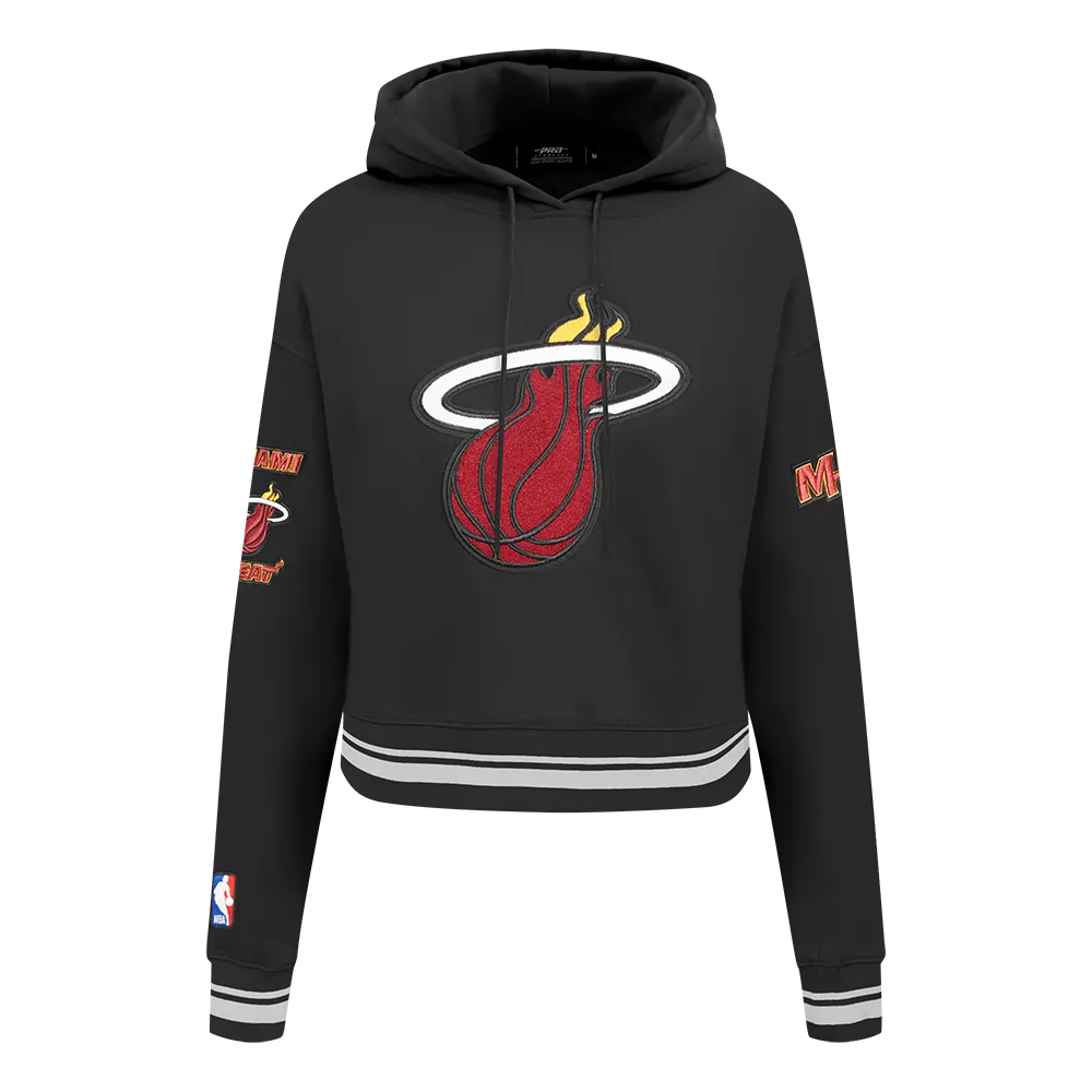 NBA MIAMI HEAT RETRO CLASSIC WOMEN'S CROPPED PO HOODIE (BLACK)
