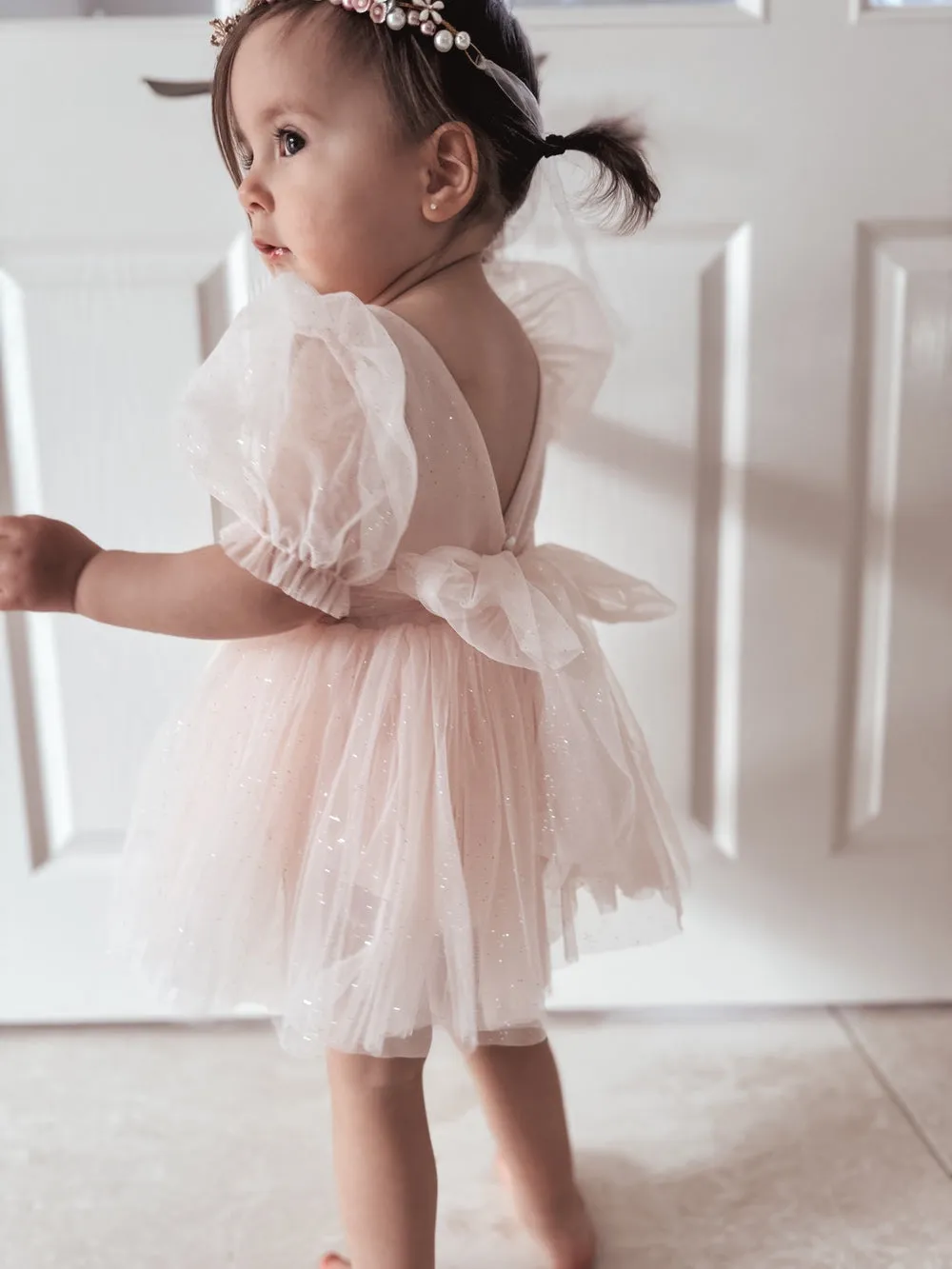 Nina Sparkle Peach Baby Girls Romper
