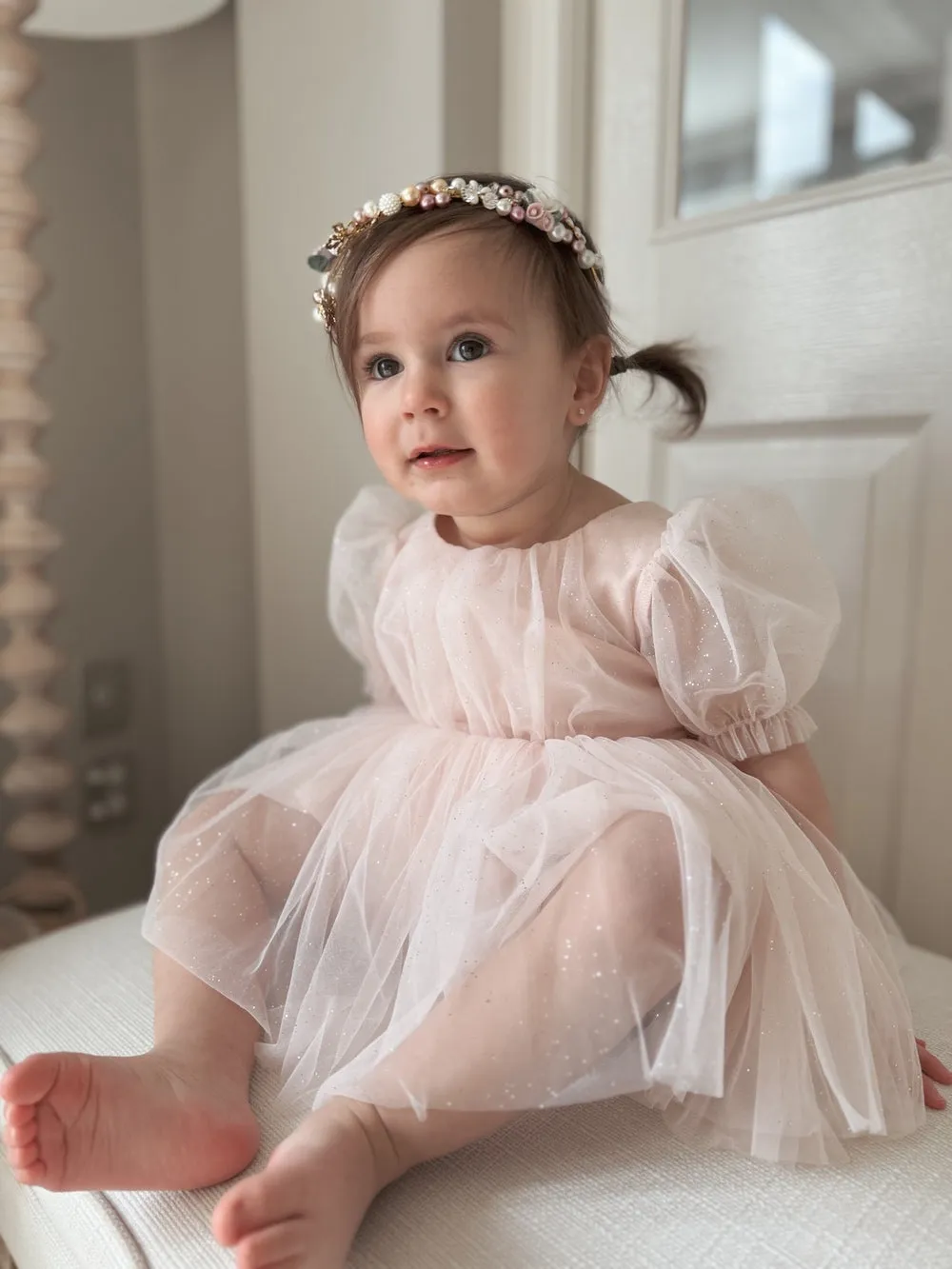 Nina Sparkle Peach Baby Girls Romper