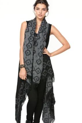 Nomad Woven Blanket Vest in Black and Grey