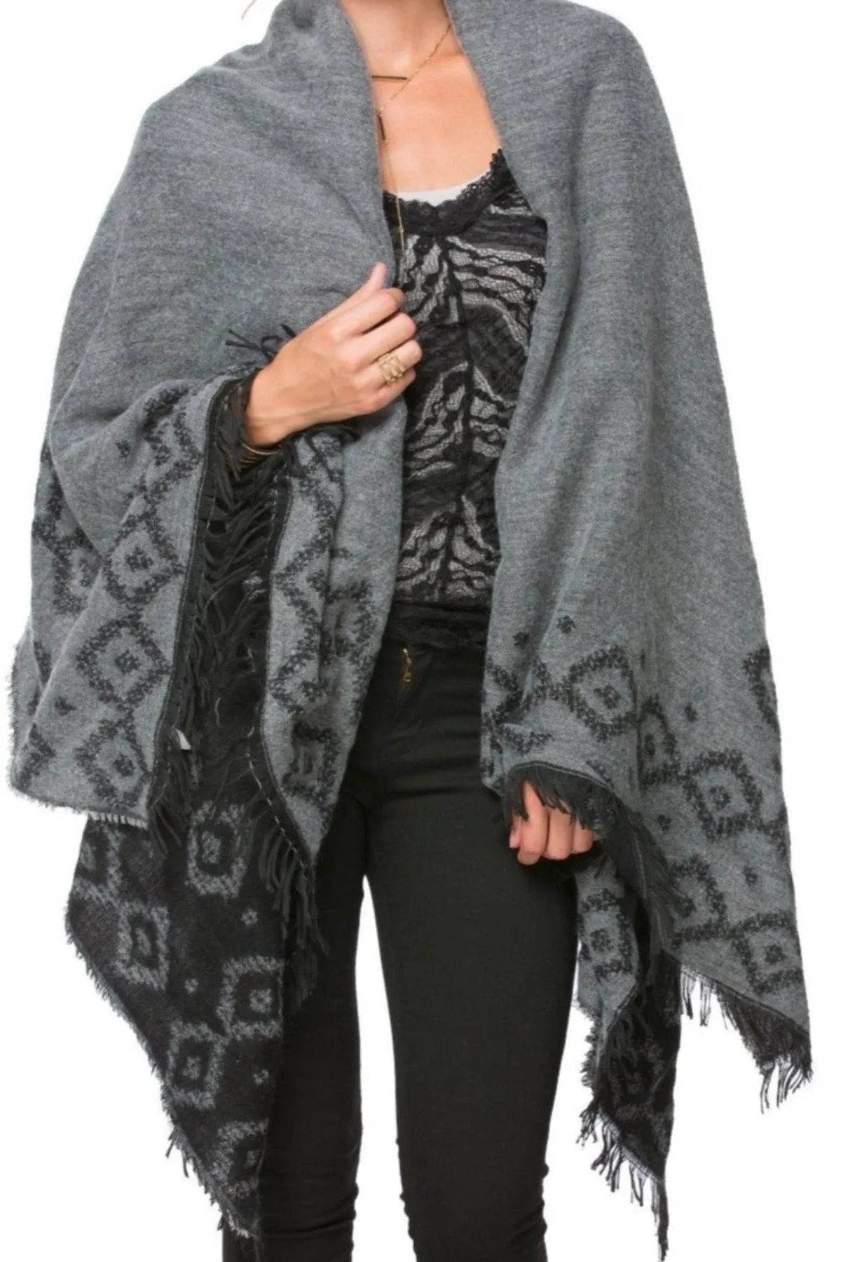 Nomad Woven Blanket Vest in Black and Grey