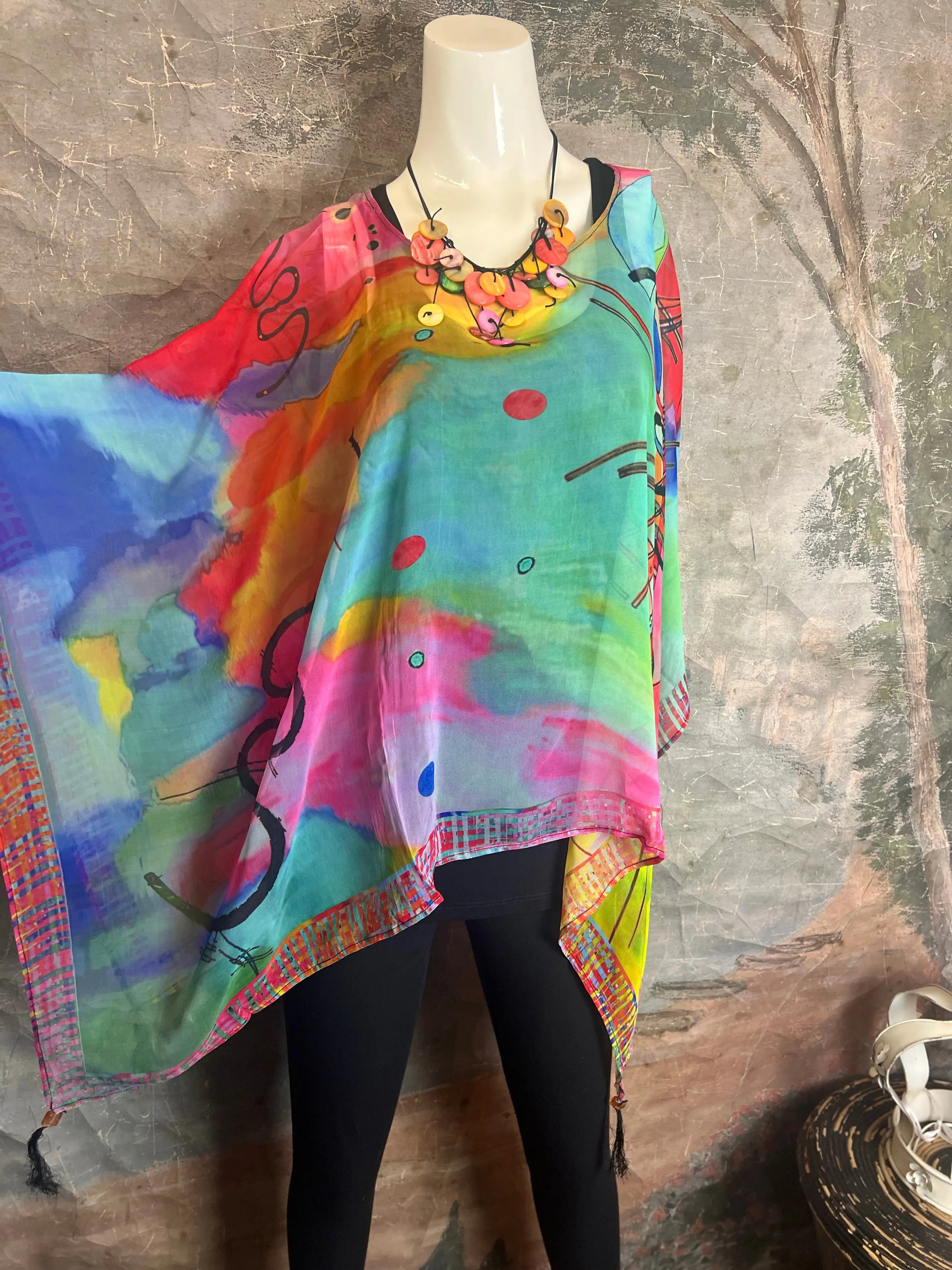 NP73 Silk Georgette Beaded Poncho Top-KLIMT