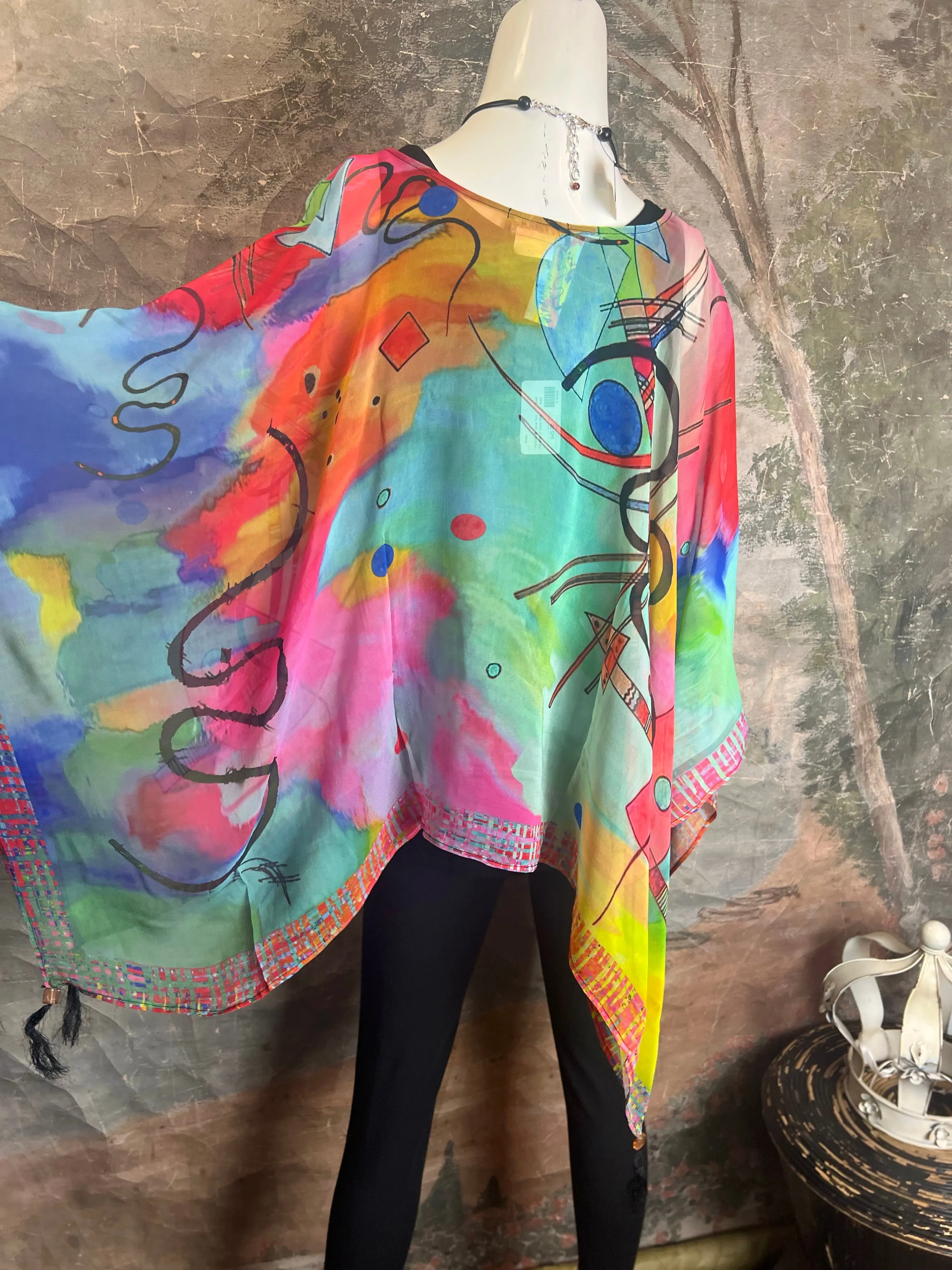 NP73 Silk Georgette Beaded Poncho Top-KLIMT