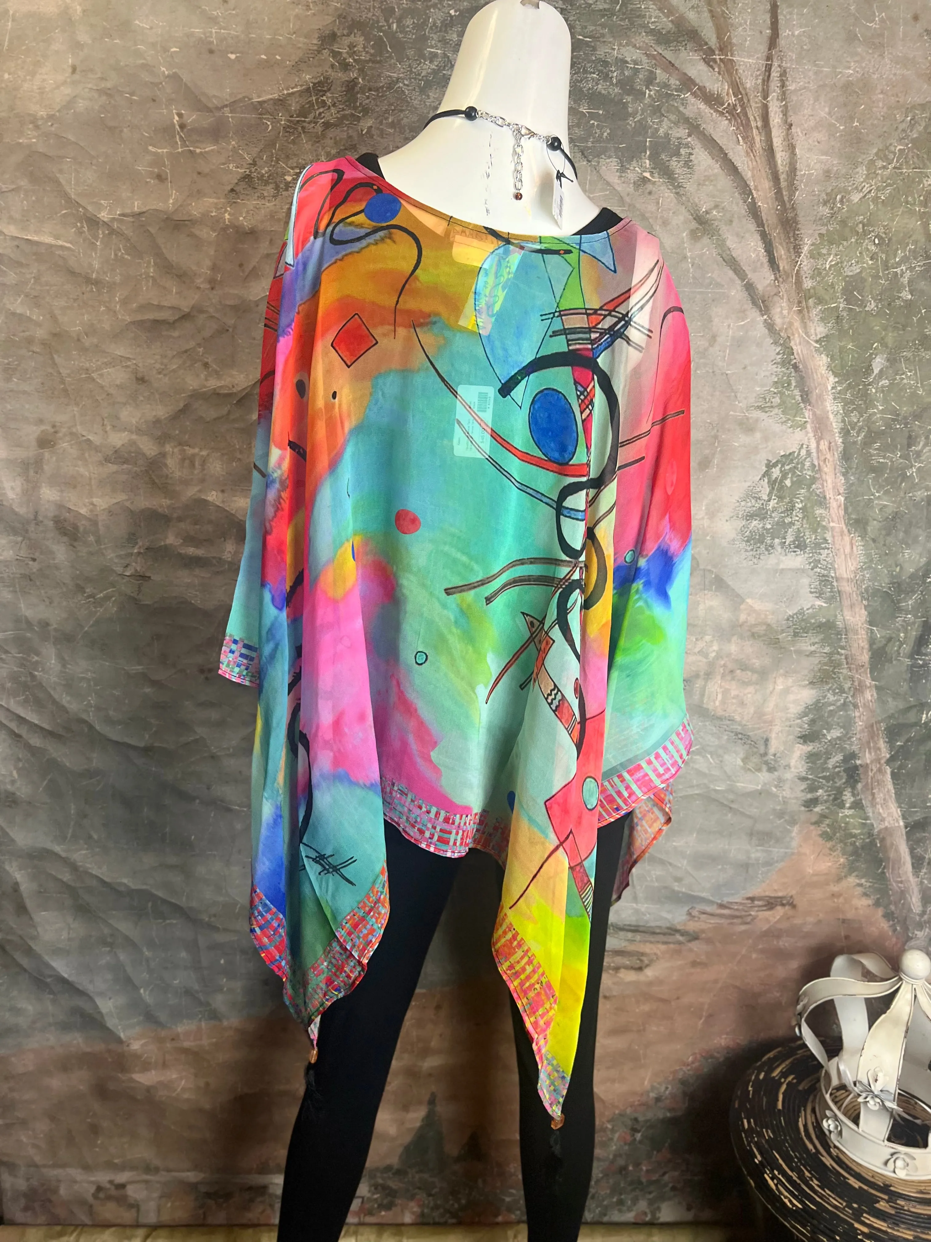 NP73 Silk Georgette Beaded Poncho Top-KLIMT