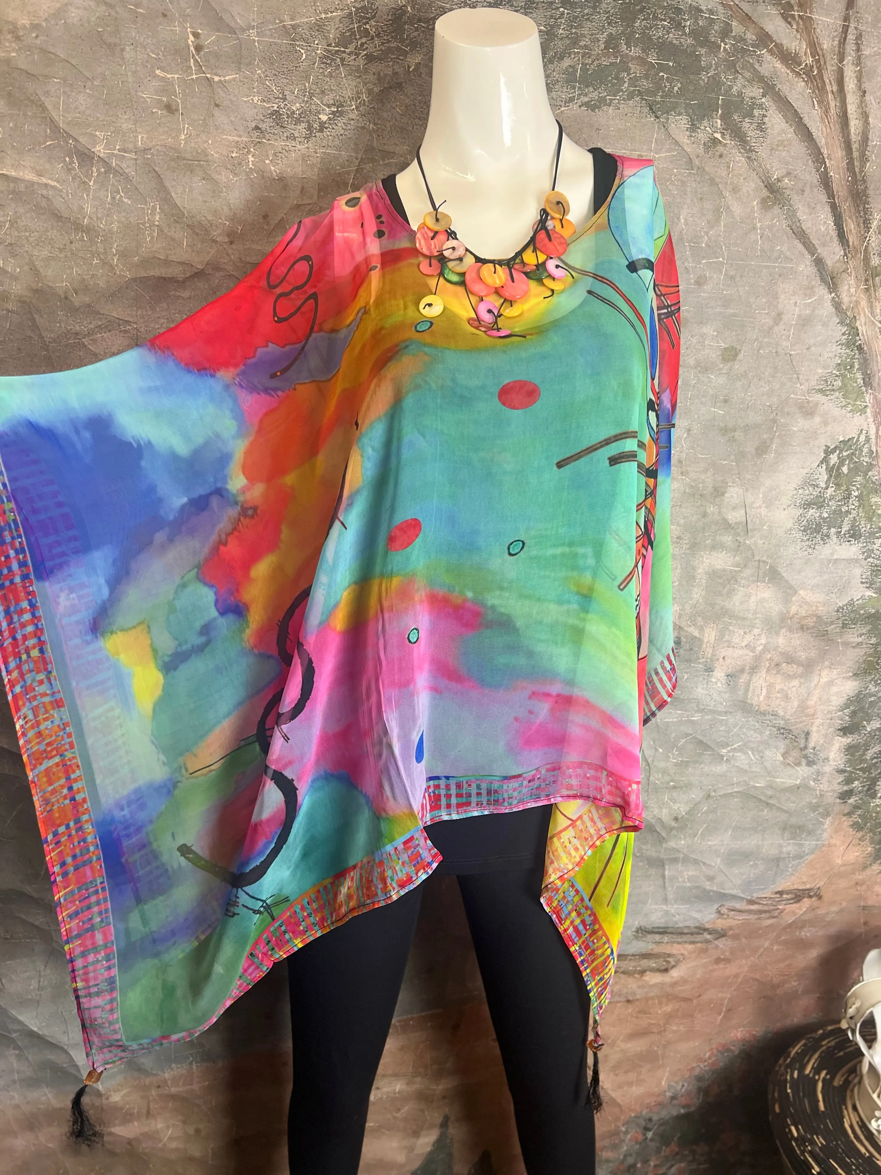 NP73 Silk Georgette Beaded Poncho Top-KLIMT