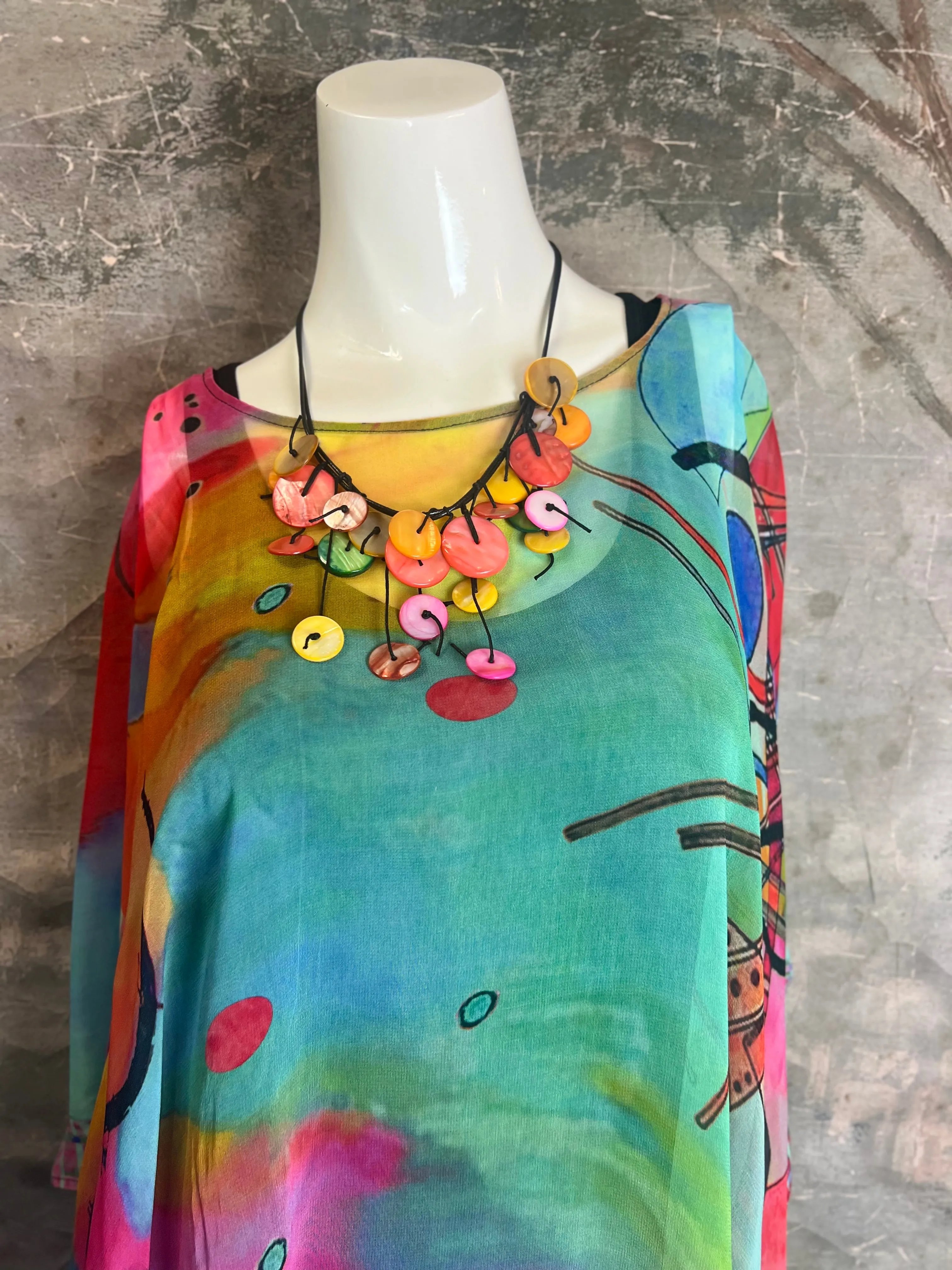 NP73 Silk Georgette Beaded Poncho Top-KLIMT