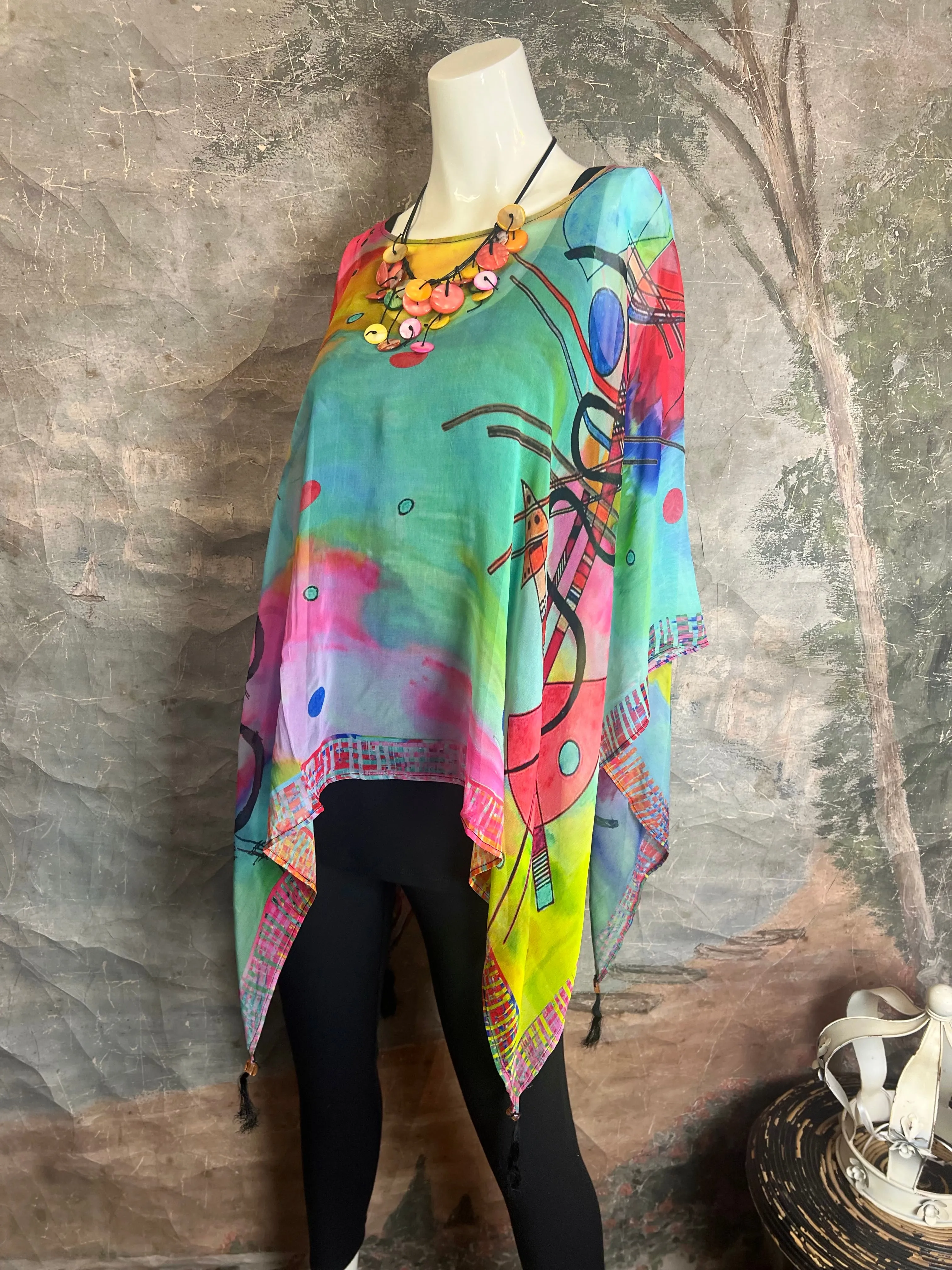 NP73 Silk Georgette Beaded Poncho Top-KLIMT