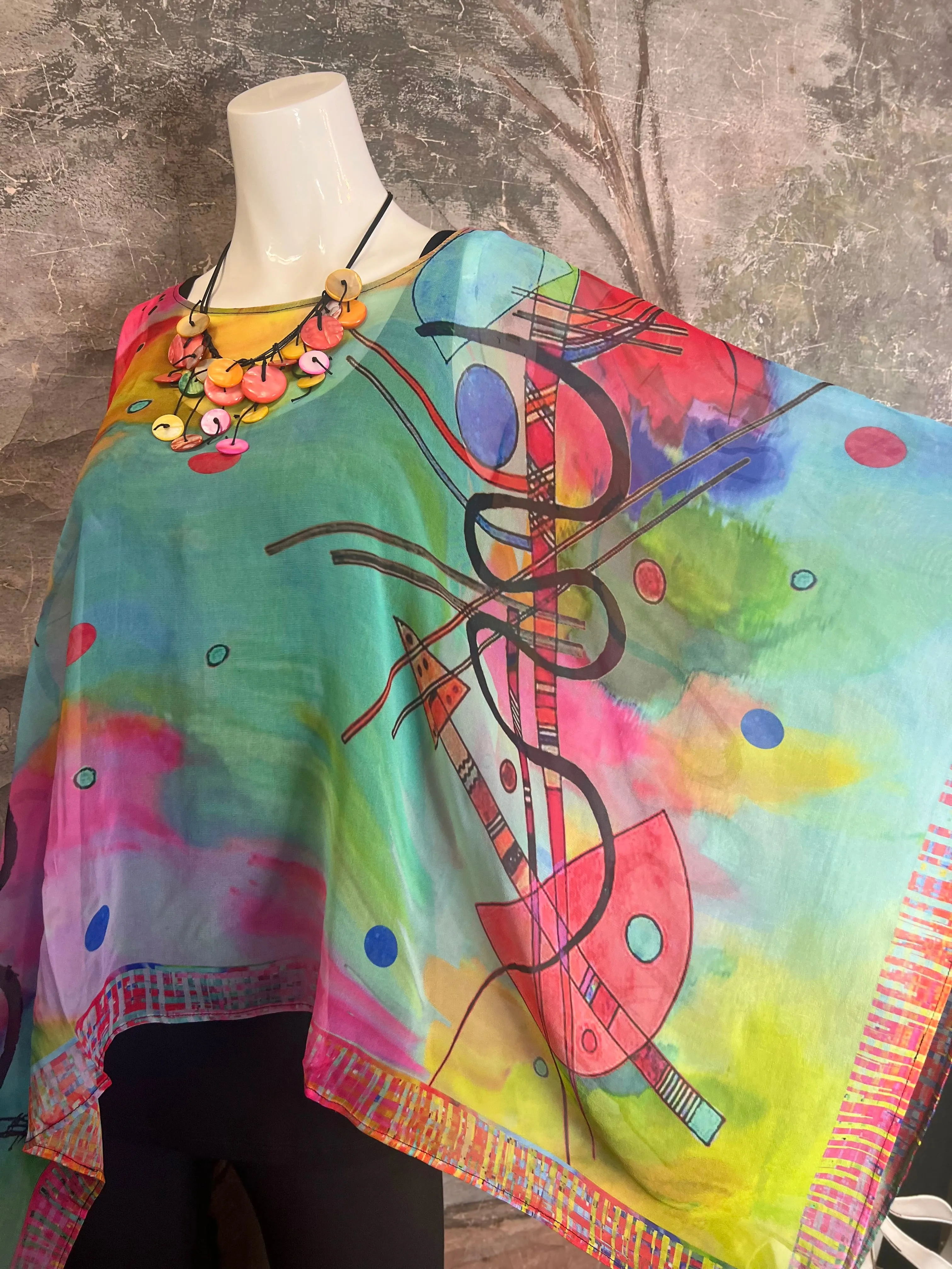 NP73 Silk Georgette Beaded Poncho Top-KLIMT
