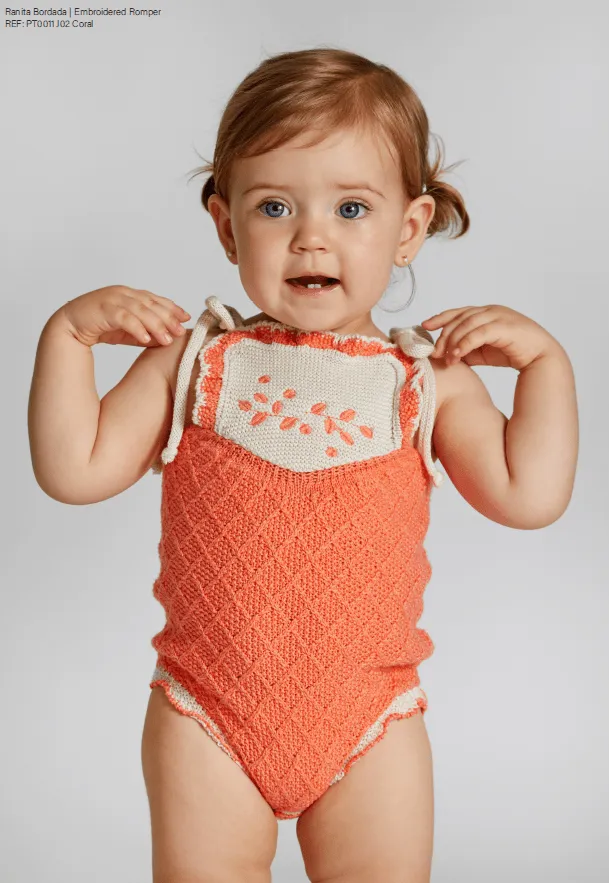 Nueces Embroidered Romper-Coral