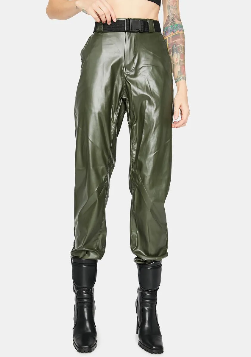Olive Take The Lead Vegan Leather Joggers
