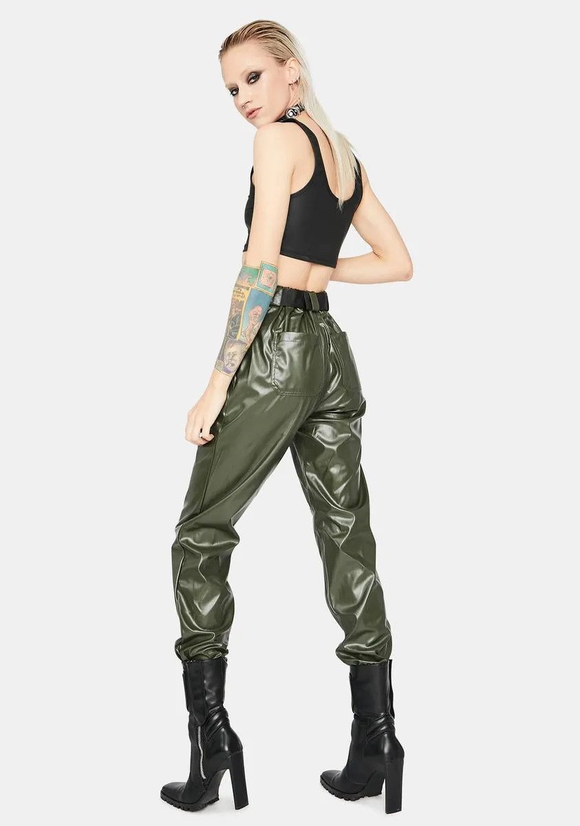 Olive Take The Lead Vegan Leather Joggers