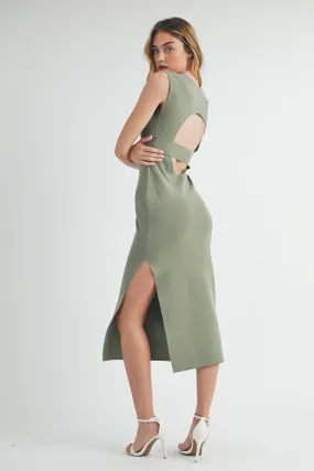 Open Back Knit Bodycon Midi Dress • Light Olive