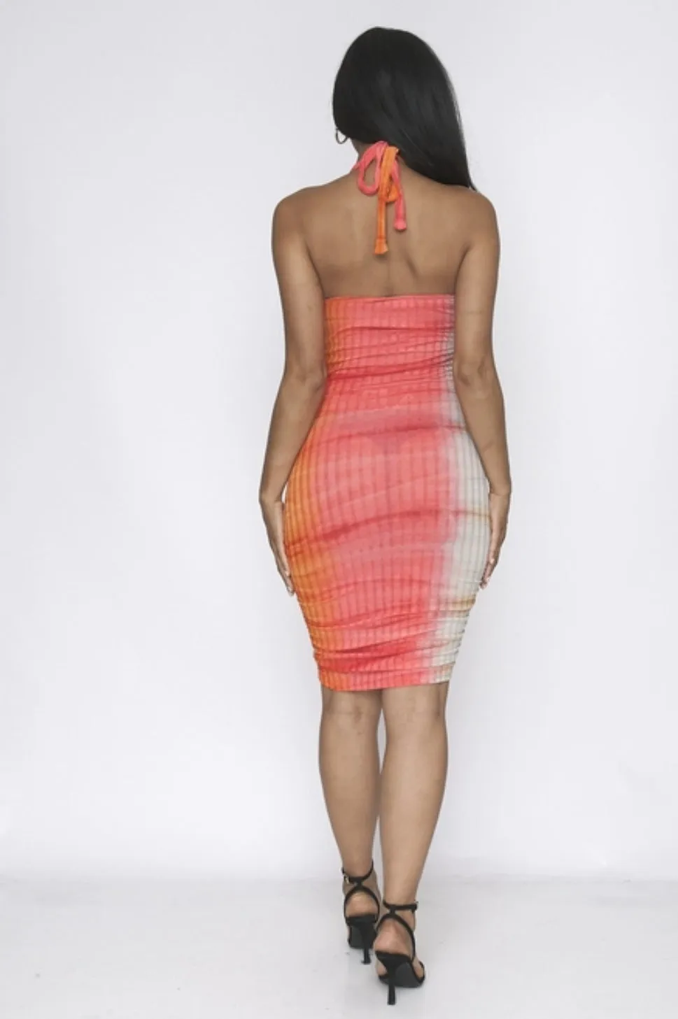 Orange-Coral Halter Bodycon Dress