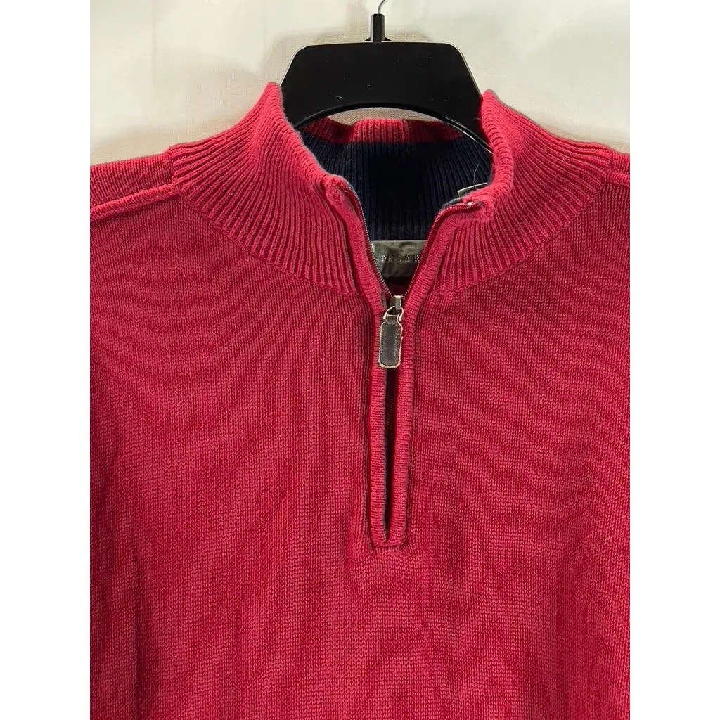 OSCAR DE LA RENTA Men's Red Knit Quarter-Zip Pullover Sweater SZ XL