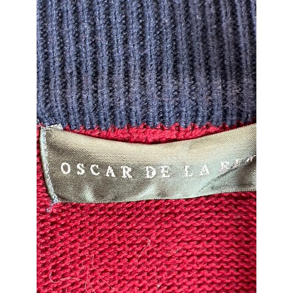 OSCAR DE LA RENTA Men's Red Knit Quarter-Zip Pullover Sweater SZ XL