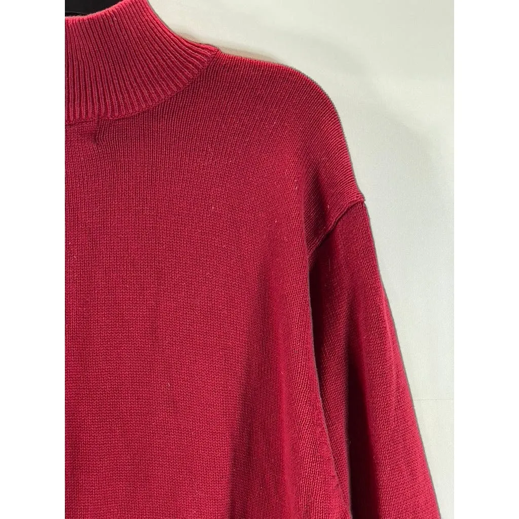 OSCAR DE LA RENTA Men's Red Knit Quarter-Zip Pullover Sweater SZ XL