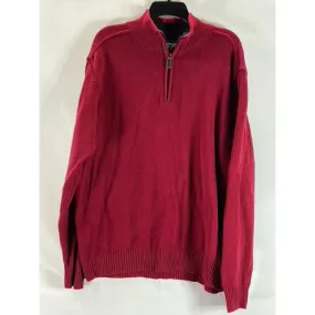 OSCAR DE LA RENTA Men's Red Knit Quarter-Zip Pullover Sweater SZ XL