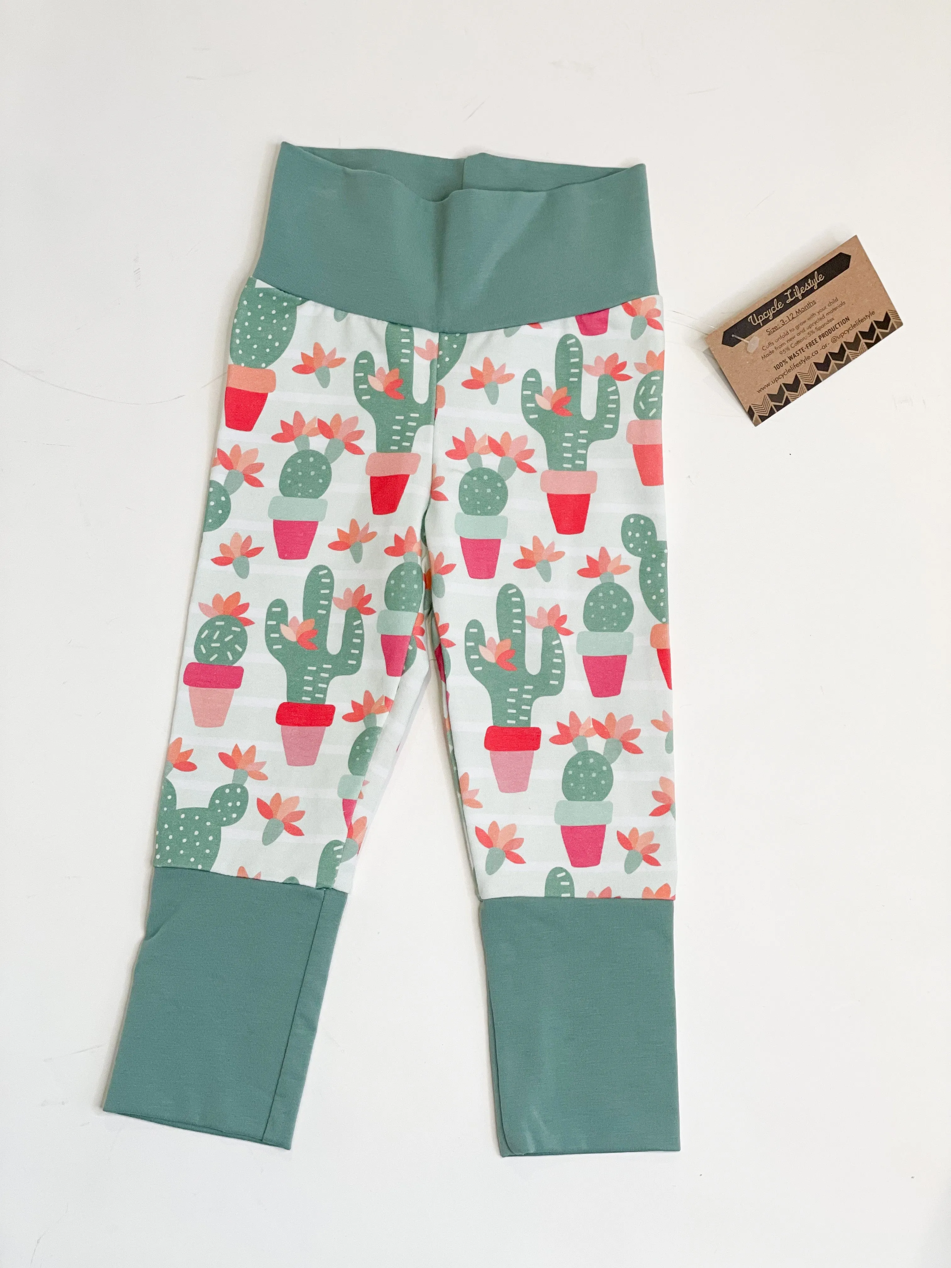 Pastel Green Cactus Grow-With-Me Baby Leggings - 3 to 12 Months