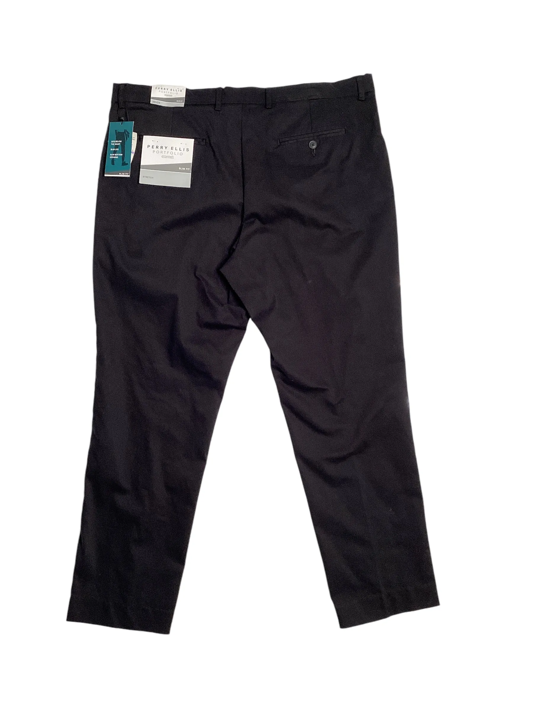 Perry Ellis Portfolio Mens Slim fit Dress Pants 32 / 30 Black Solid Stretch