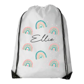 Personalised Rainbow Kids Drawstring Bag - Swimming Bag - PE Bag
