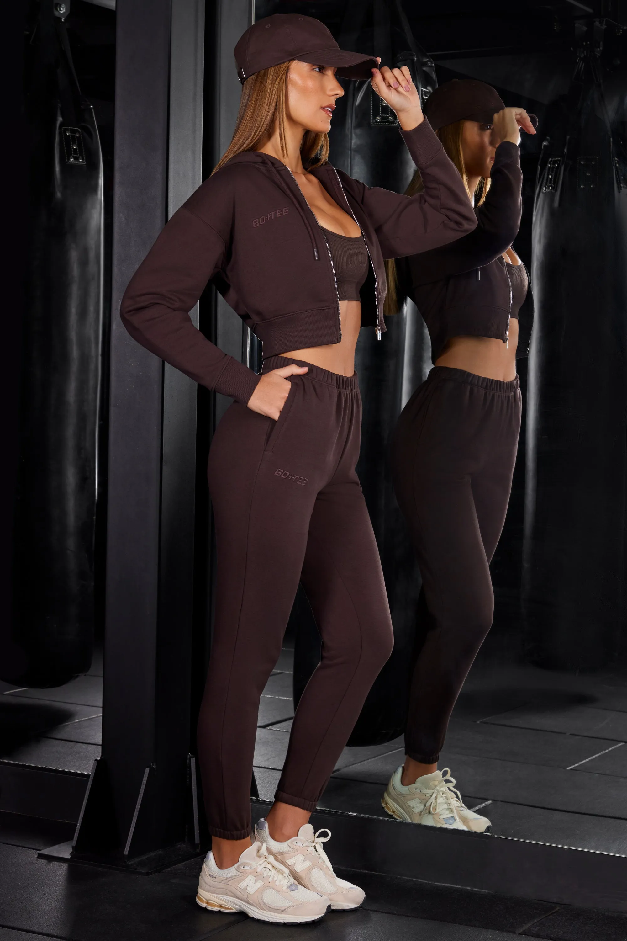 Petite Slim Fit Jogger Bottoms in Brown