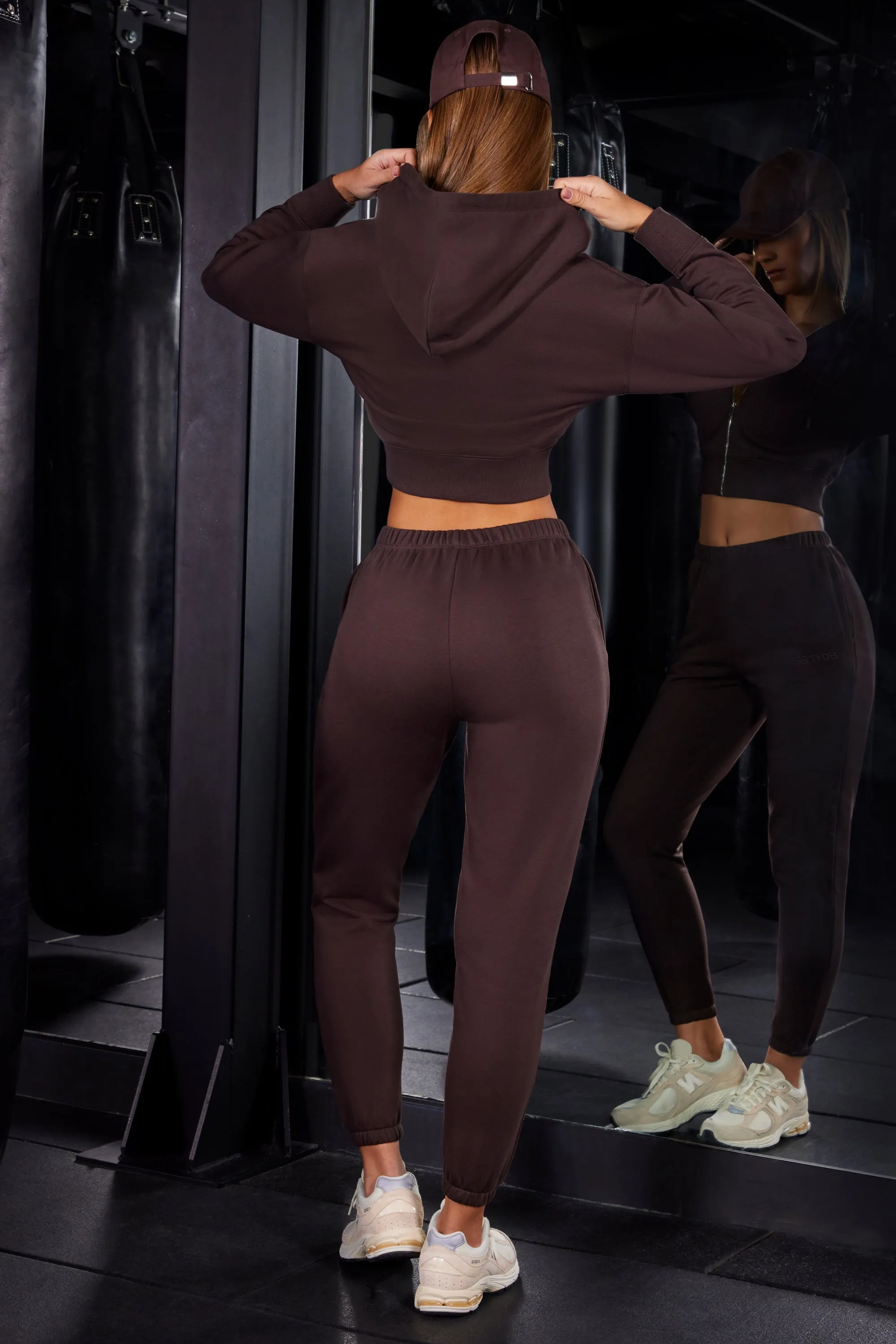 Petite Slim Fit Jogger Bottoms in Brown