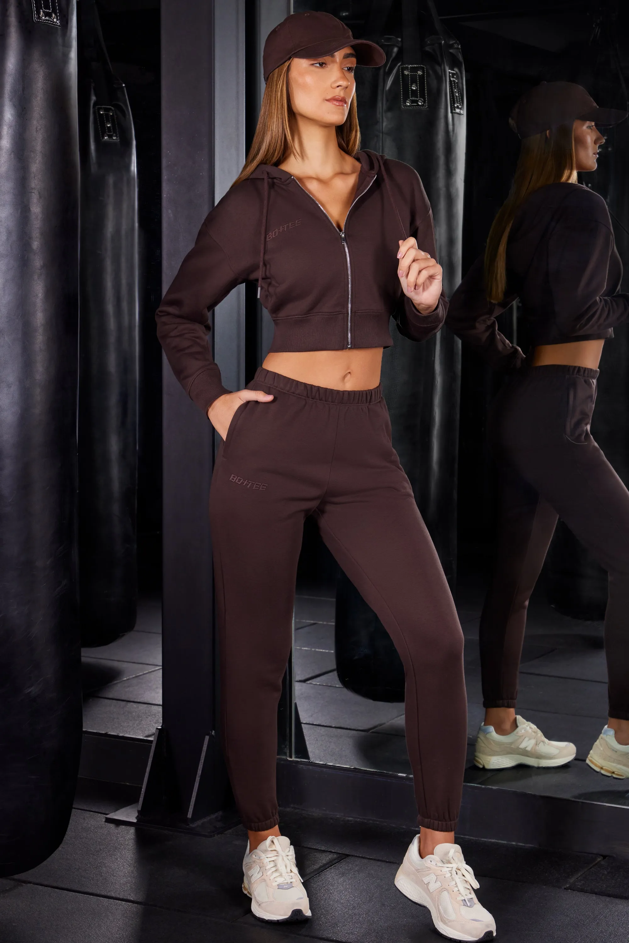 Petite Slim Fit Jogger Bottoms in Brown