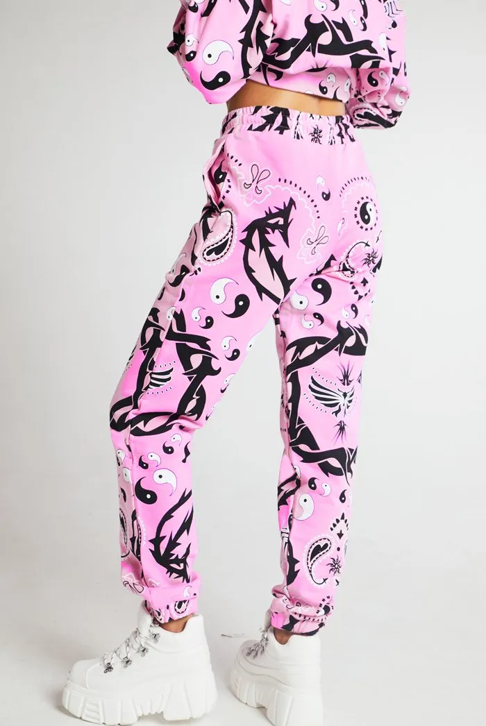 Pink Bandana Print Cuffed Joggers