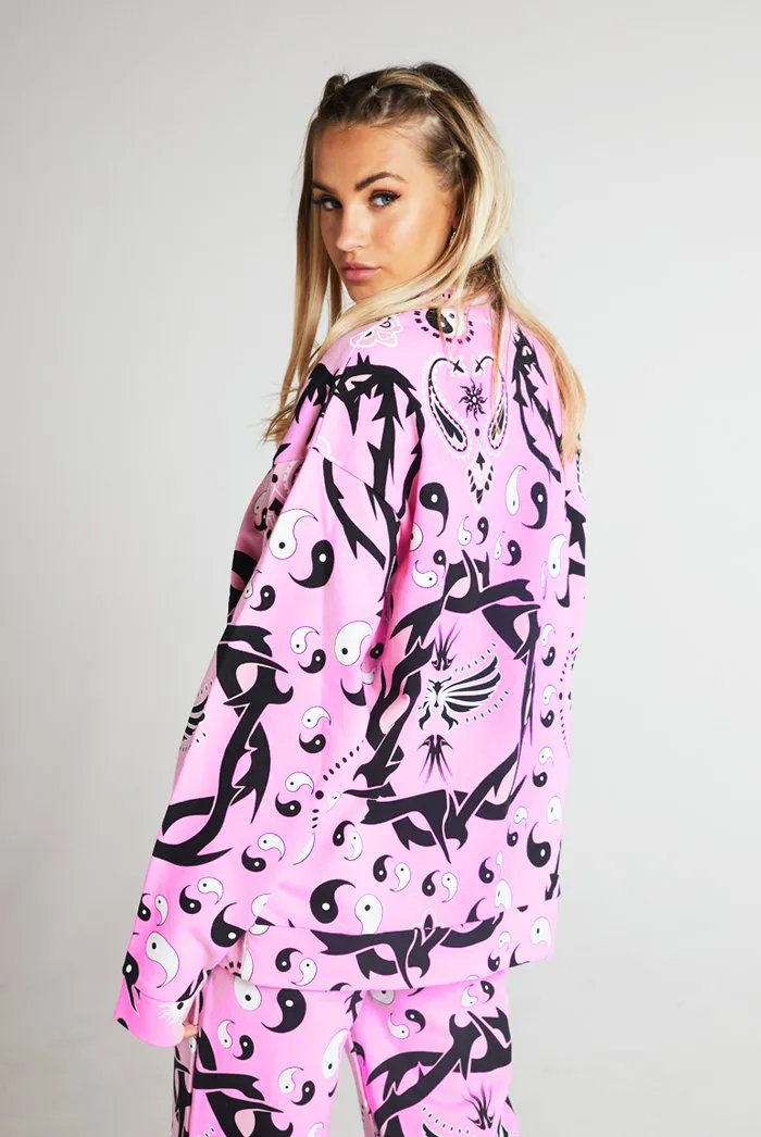 Pink Bandana Print Oversized Sweatshirt
