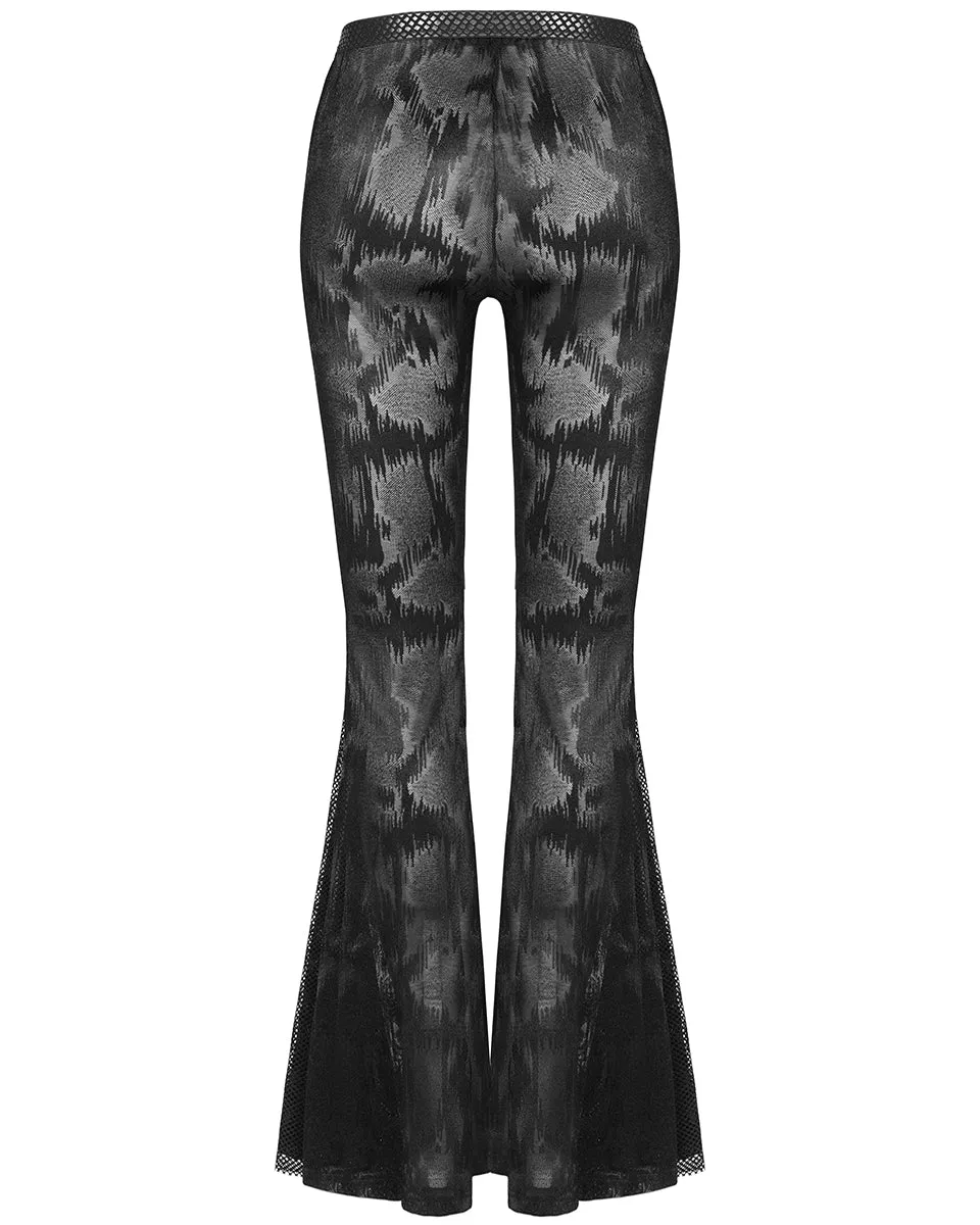 Punk Rave Womens Apocalyptic Goth Sheer Mesh Fishnet Flare Leggings Bell Bottoms