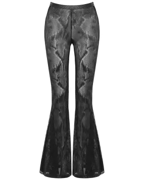 Punk Rave Womens Apocalyptic Goth Sheer Mesh Fishnet Flare Leggings Bell Bottoms