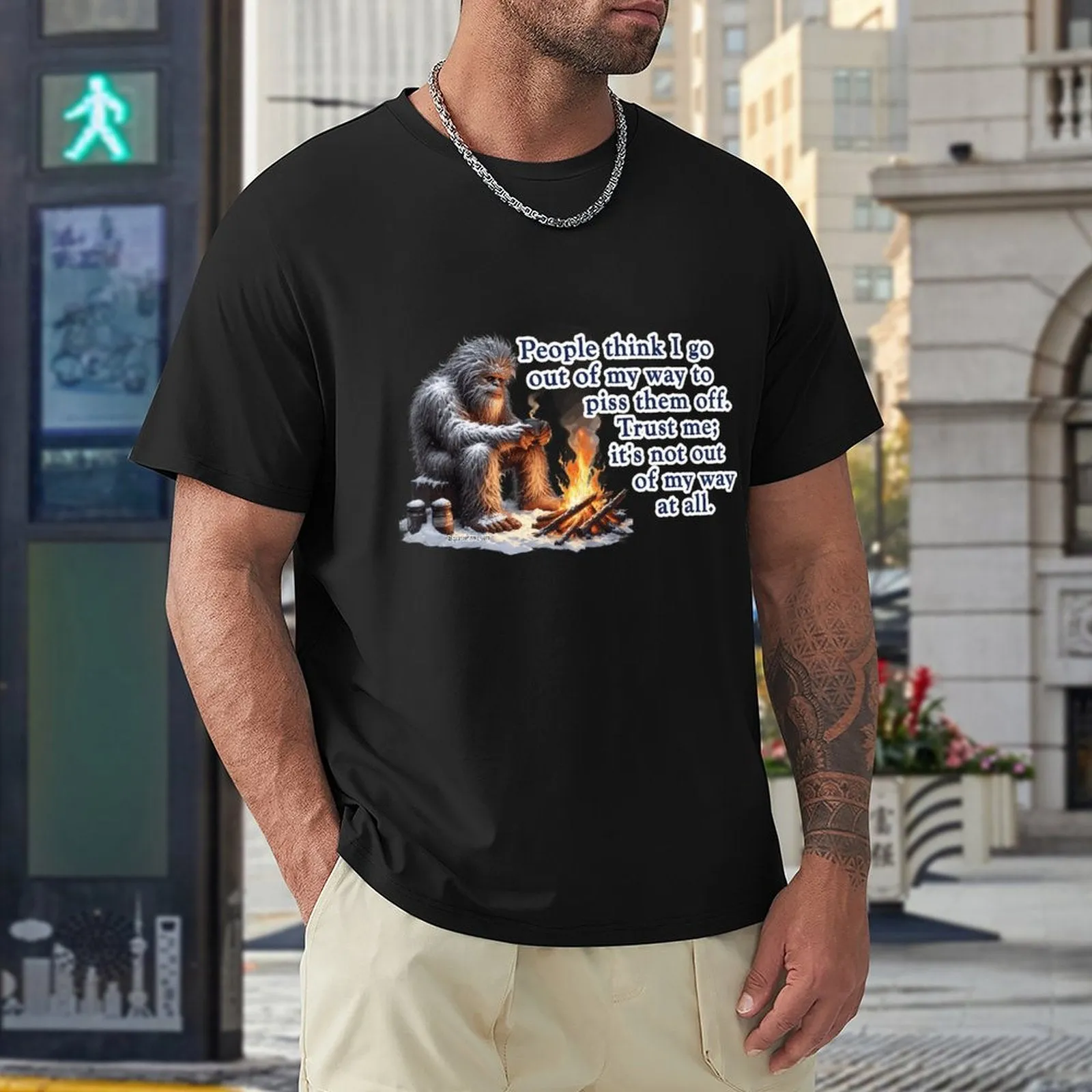 "People Say I go out of my way", Bigfooot, Sasquatch - Short Sleeve Tshirt Men (High Definition & Dual-sided Printing)