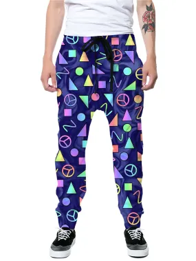 Retro Shapes Peace Symbols Blue Joggers