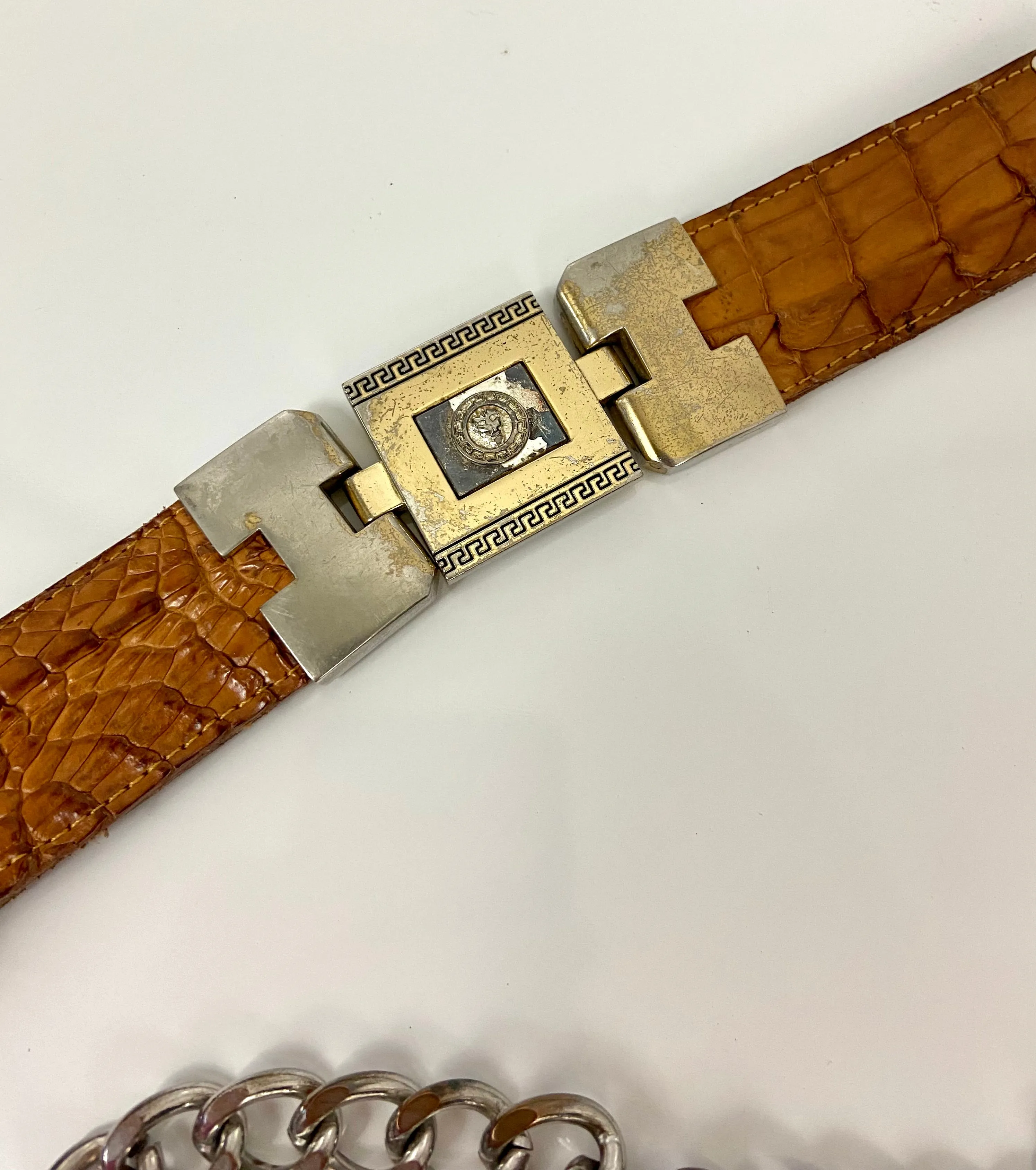Reworked Vintage Leather Chain Belt