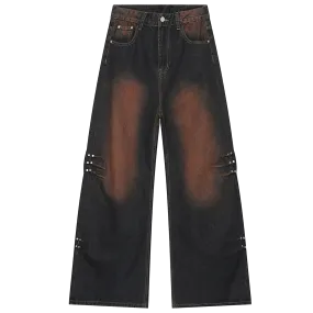 Rusty Fade Flare Denim Jeans with Rivet Detail