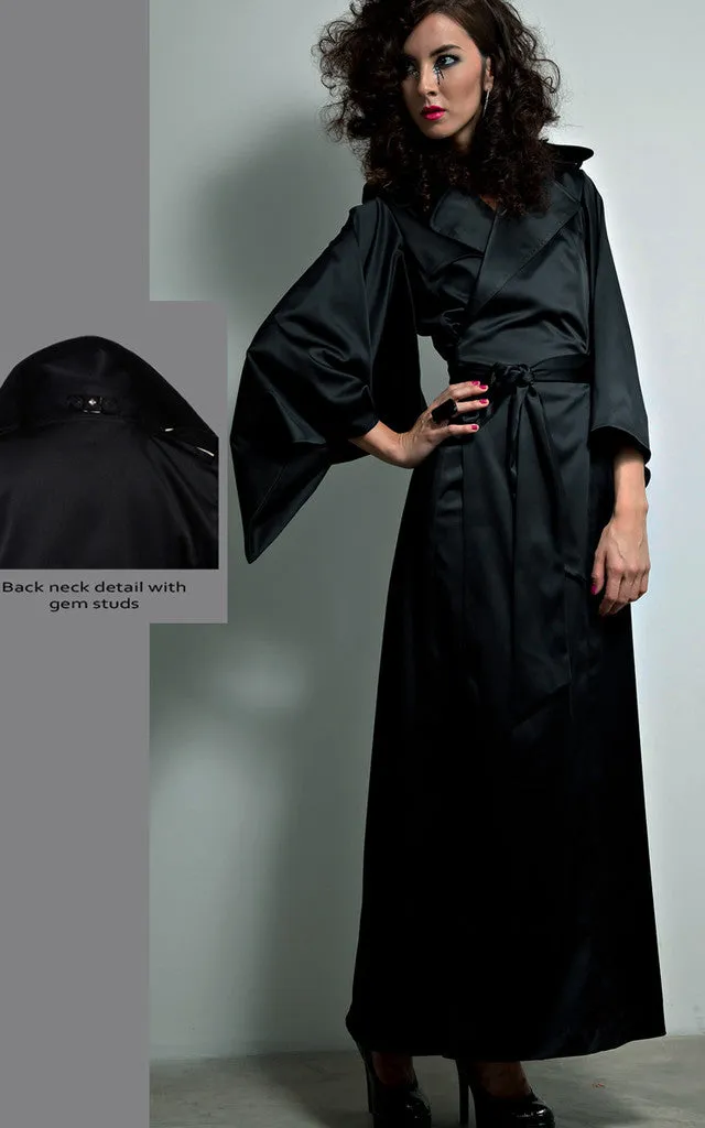 Satin Military Kimono Wrap Trench