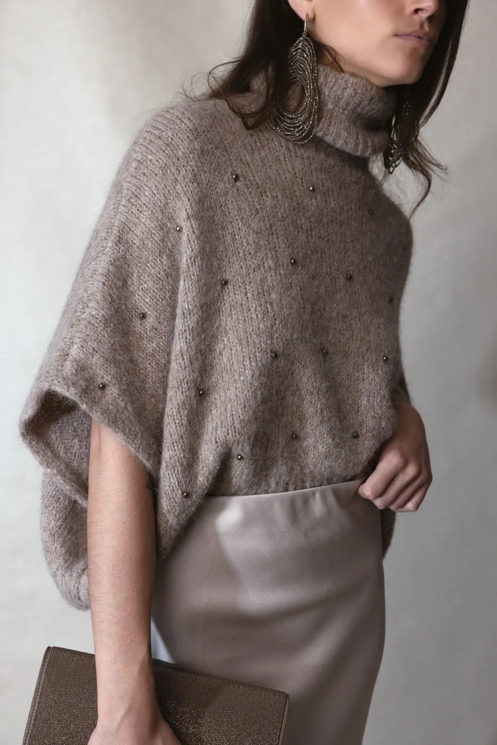 Short Sleeve Embellished Turtleneck