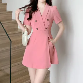 Short-Sleeved Suit Collar Waist Dress Shorts Set