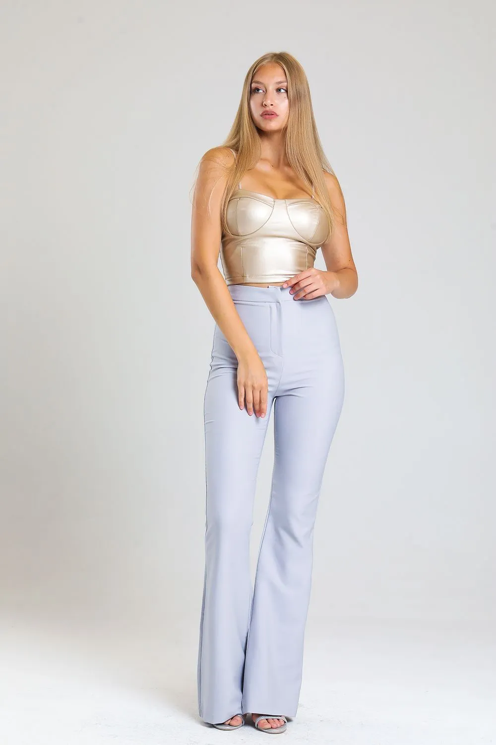 SNS Sense Gray Spanish Flared Atlas Fabric Pants - Slonim