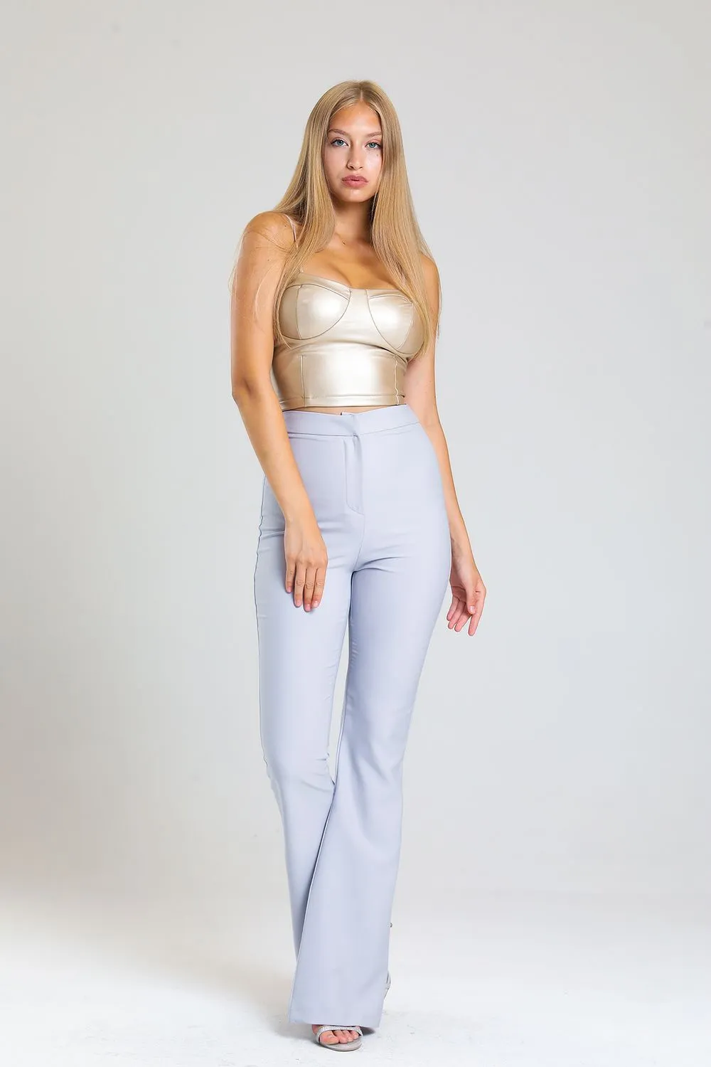SNS Sense Gray Spanish Flared Atlas Fabric Pants - Slonim