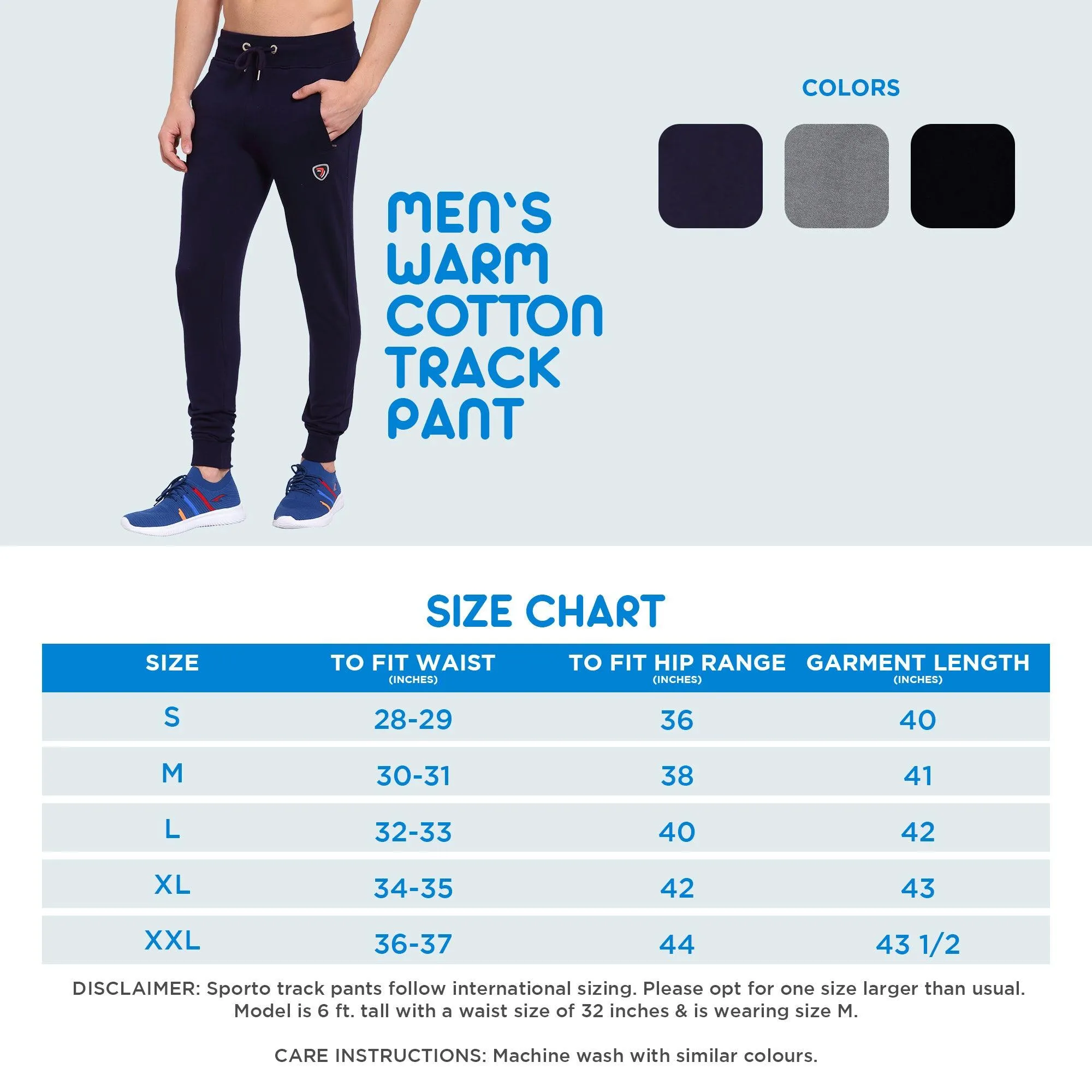 Sporto Men's Black Joggers of Fleece Terry Fabric