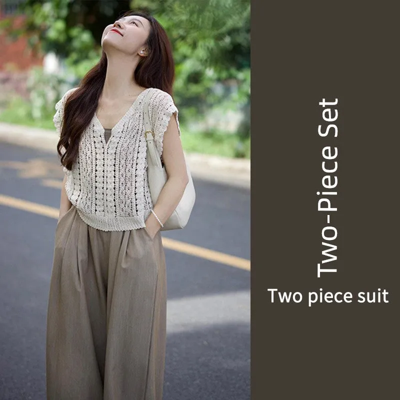 Summer Matching a Set of Korean Style Age-Reducing Cold Style Denim Casual Pull Cool Wear Suit Women's Clothing 2024 New Arrival Summer
