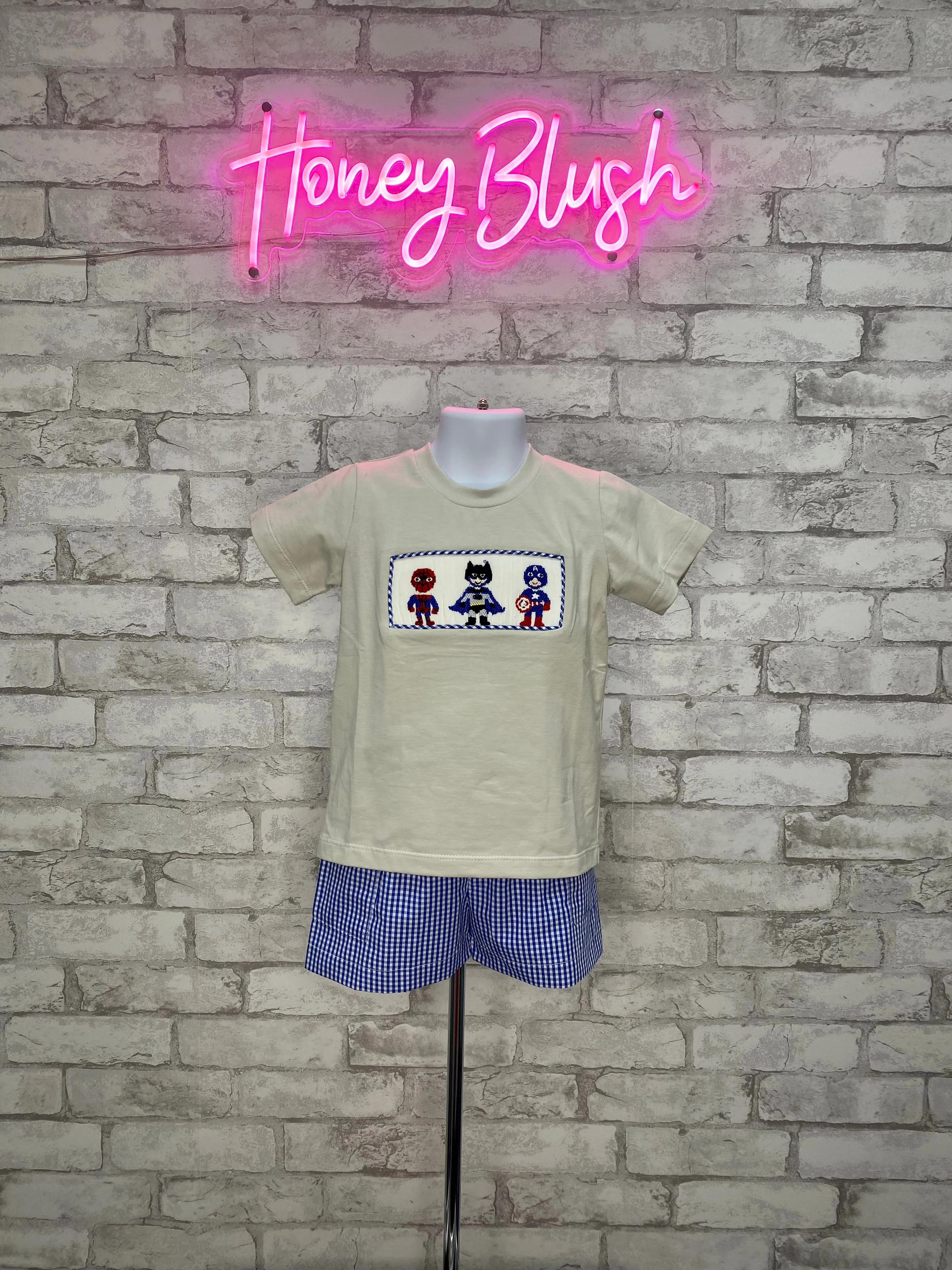 Superheroes Smocked Boys Short Set