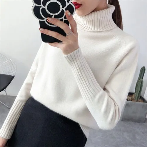 SURMIITRO Knitted Sweater Women Autumn Winter Korean Cashmere Turtleneck Long Sleeve Pullover Female Jumper Knitwear