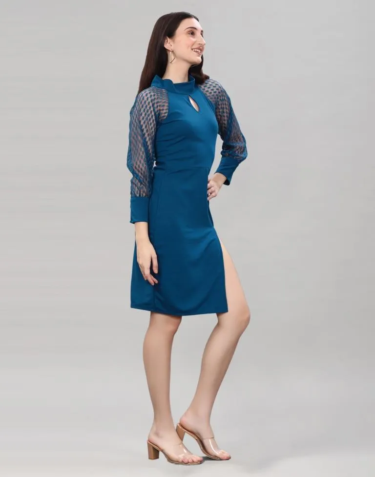 Teal Coloured Lycra Knitted bodycon dress