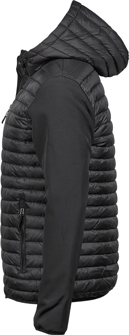 Tee Jays Men's Hooded Crossover Jacket | Showerproof Puffer | Softshell Panels | Black | S-3XL