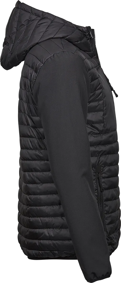 Tee Jays Men's Hooded Crossover Jacket | Showerproof Puffer | Softshell Panels | Black | S-3XL