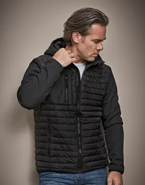Tee Jays Men's Hooded Crossover Jacket | Showerproof Puffer | Softshell Panels | Black | S-3XL